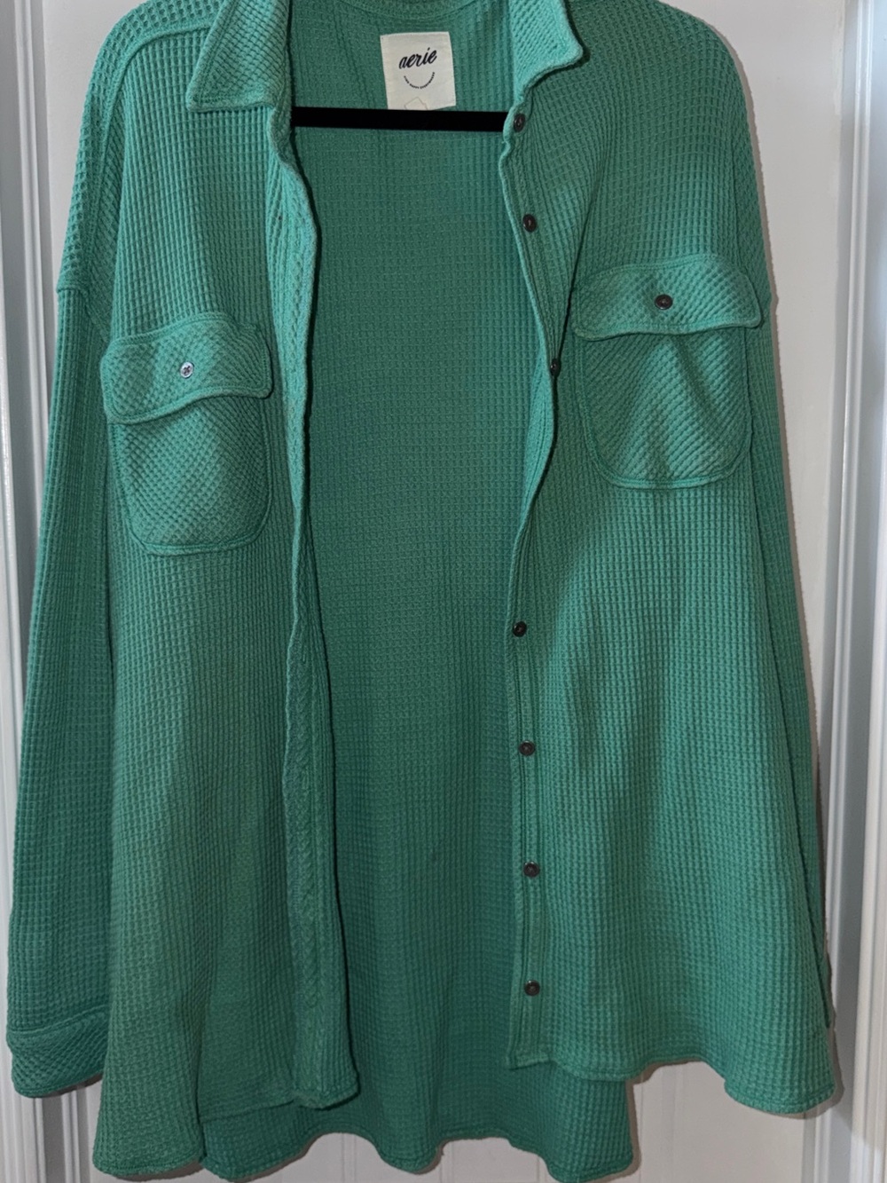 aerie green Waffle-Knit Shirt Jacket
